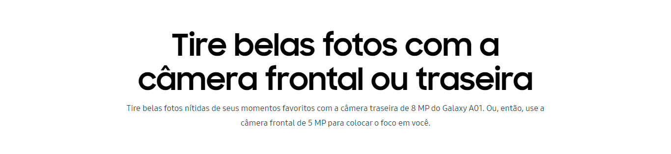 Smartphone Samsung Galaxy A01 Core 32GB 2GB RAM Tela Infinita de 5.3 Câmera Traseira 8MP + Frontal de 5MP Bateria 3000mAh Preto